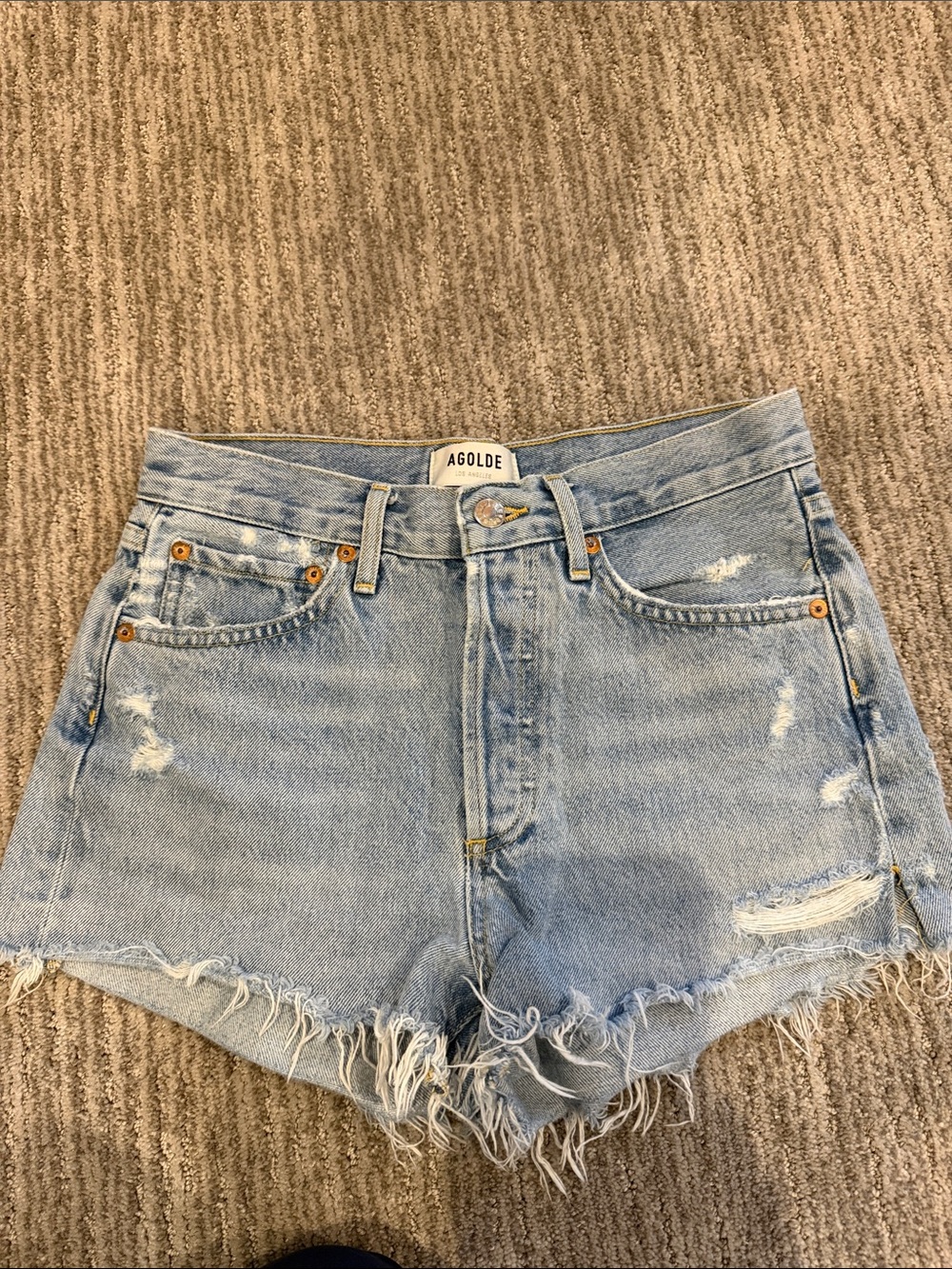 Agolde Parker Vintage Light Blue High-Rise Distressed Denim Shorts
